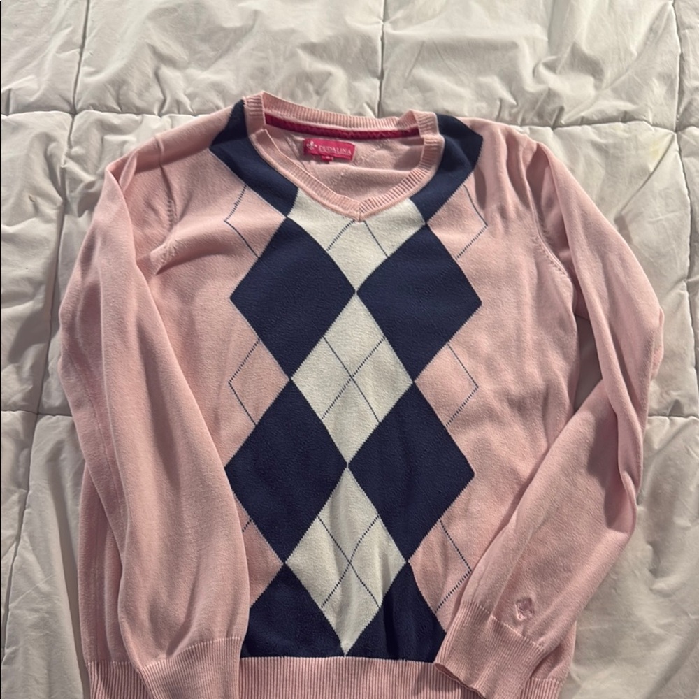 Croft & Barrow Pink and Blue Crew Neck Sweater
